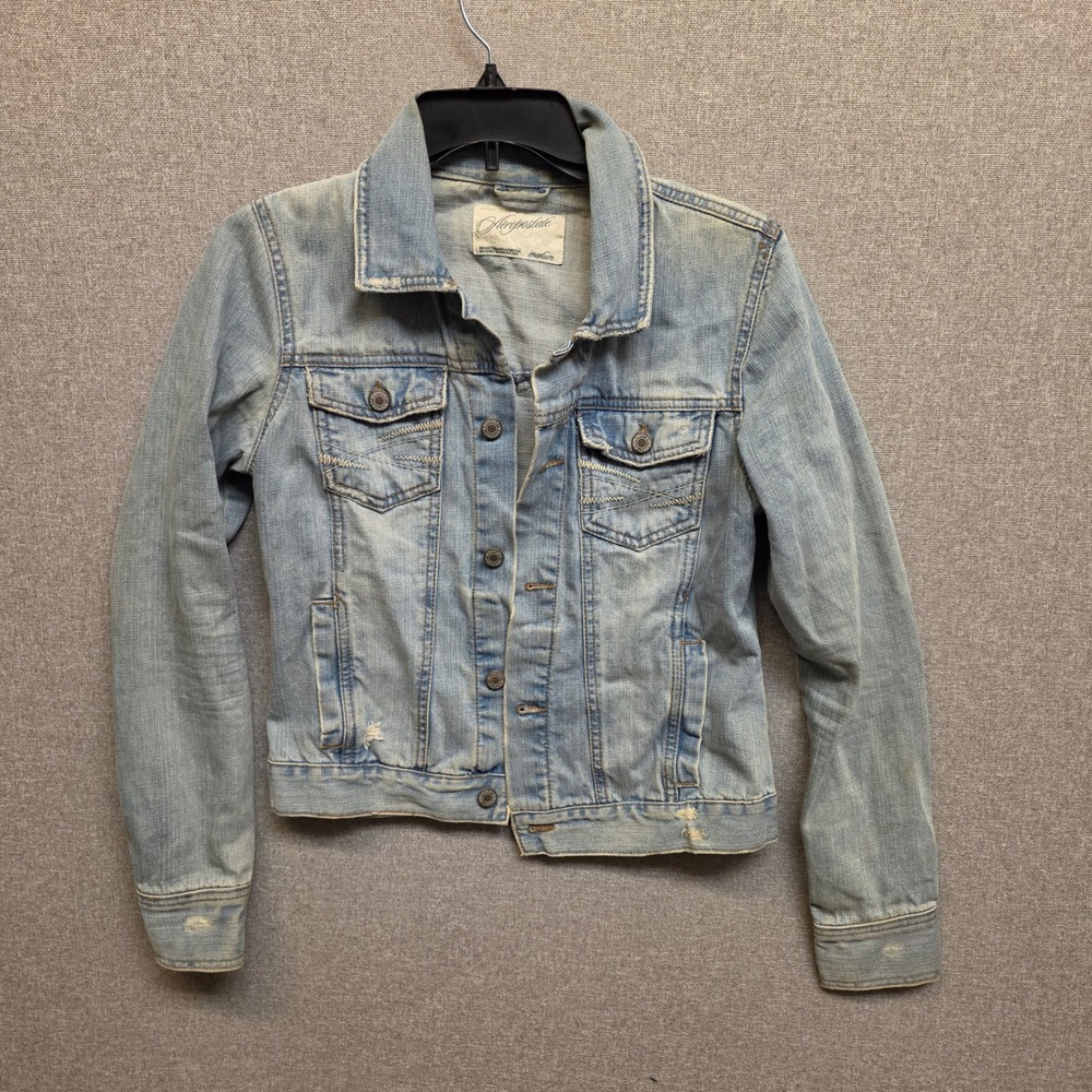 Aeropostale Womens M Light Wash Distressed Denim Trucker Jacket Y2K Cotton